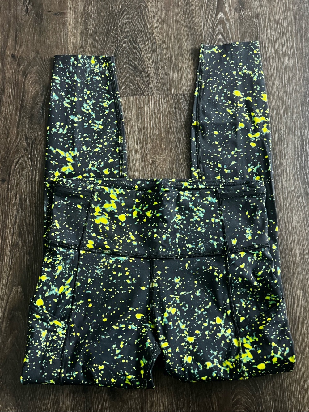 High-Waist Black Leggings with Neon Yellow Splatter